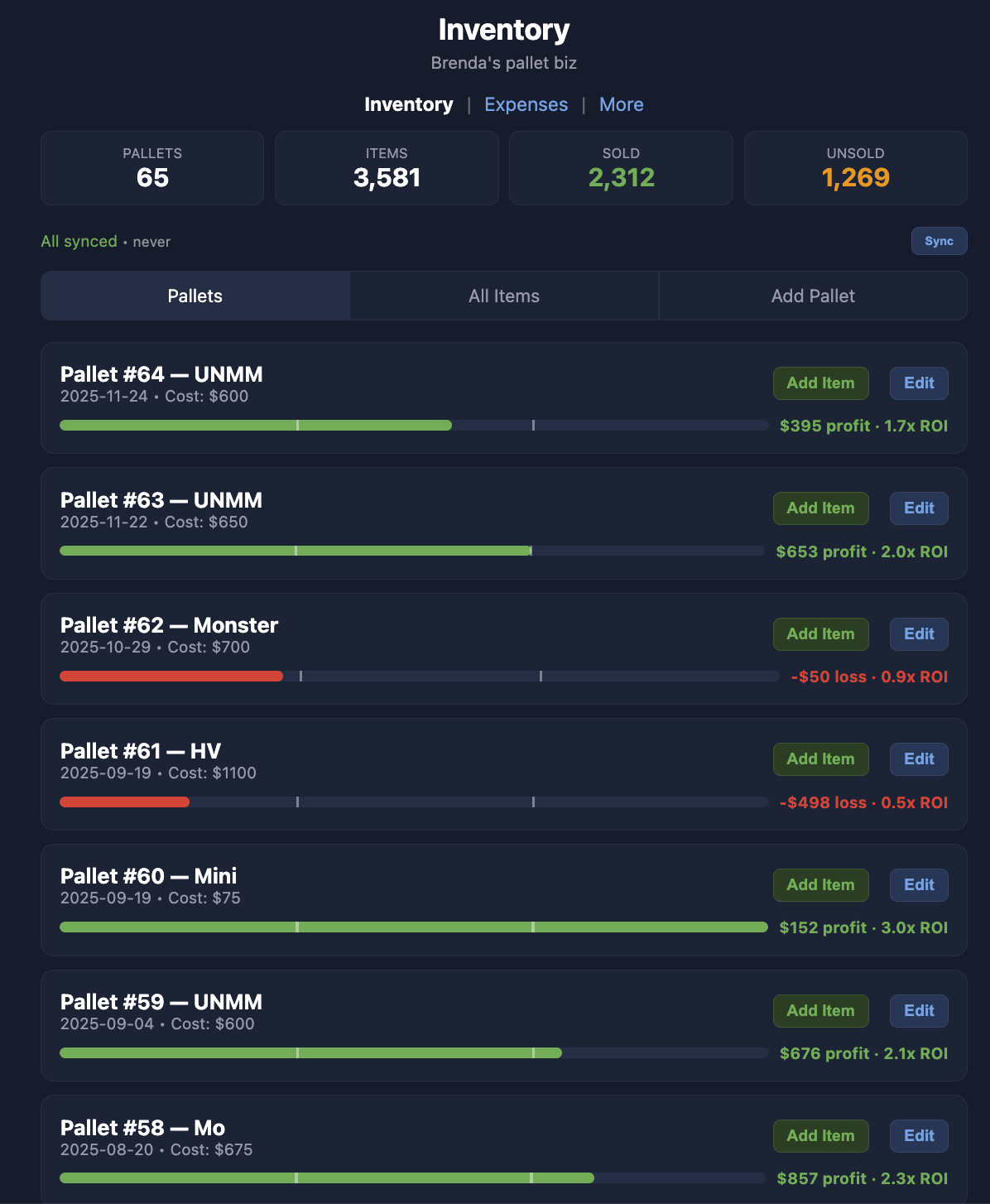 Inventory view